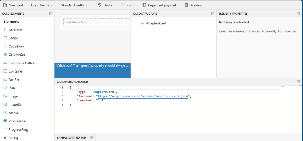 【本不要&無料】Power Automate初心者が独学で始める実践ファースト法 13 Adobe Adaptive Card Designerの初期画面